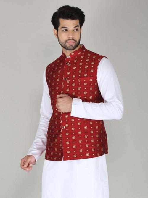 Maroon Banarasi Nehru Jackets