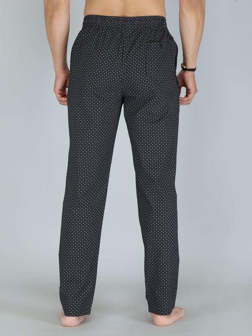 Black Busy Dotted Printed Pure Cotton Pajamas For Men