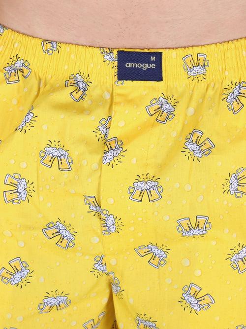 Yellow Beer Printed Cotton Funky Boxer For Men