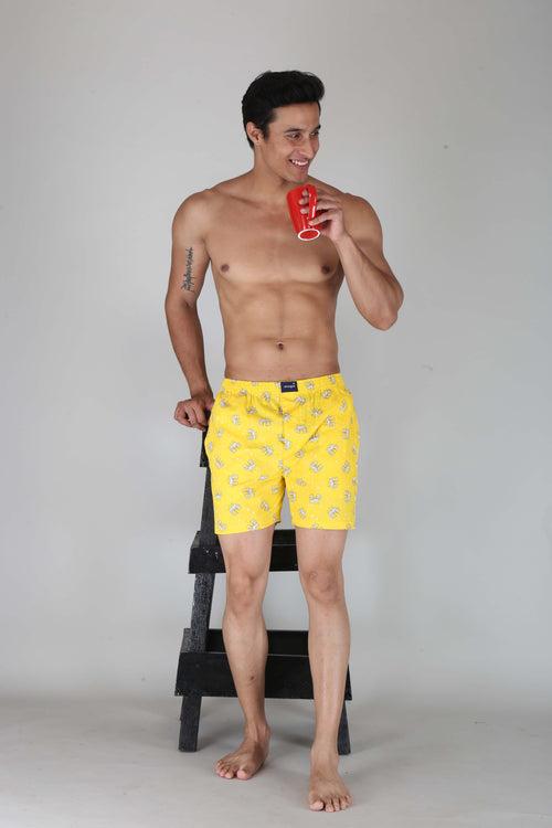 Yellow Beer Printed Cotton Funky Boxer For Men