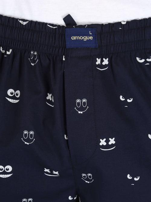 Navy Funky Cool Face Printed Cotton Pajamas For Men