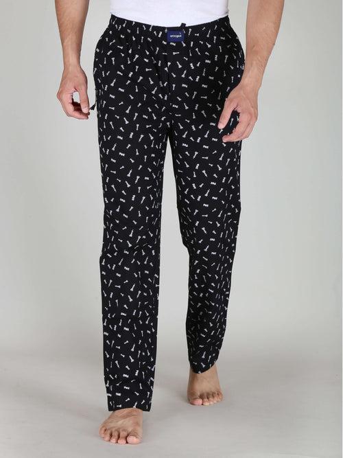 Black Chess Printed Cotton Pajamas For Men