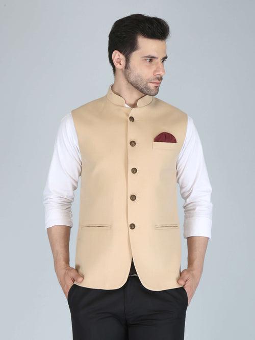 Beige Self Nehru Jacket