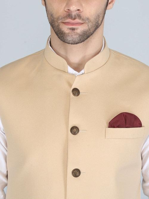 Beige Self Nehru Jacket