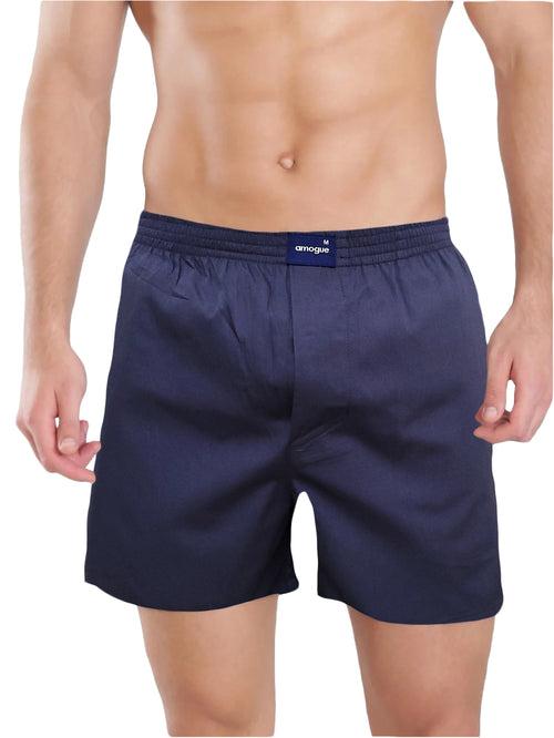 Solid Blue Cotton Boxer Shorts For Men