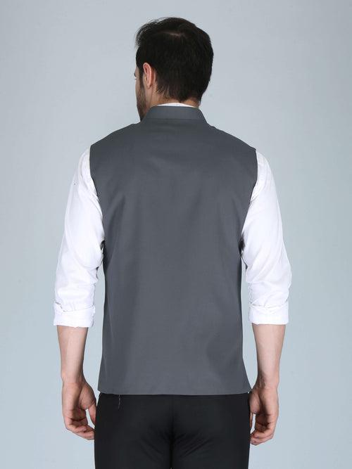 Charcoal Grey Self Nehru Jacket