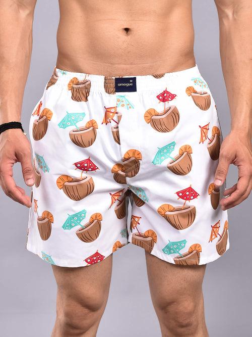 White Coconut Printed Boxers For Men