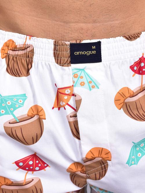 White Coconut Printed Boxers For Men
