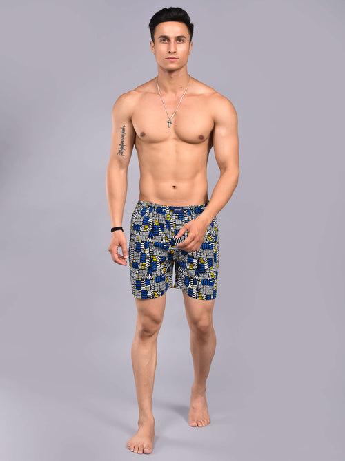 Blue Question Mark Printed Cotton Boxer For Men