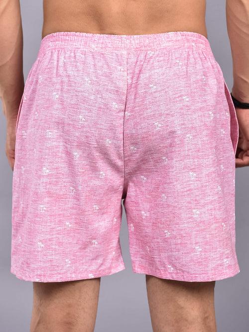 Linen Pink Tree Printed Cotton Boxer For Men
