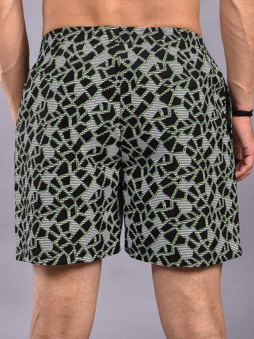 Black Geometric Printed Cotton Boxer For Men