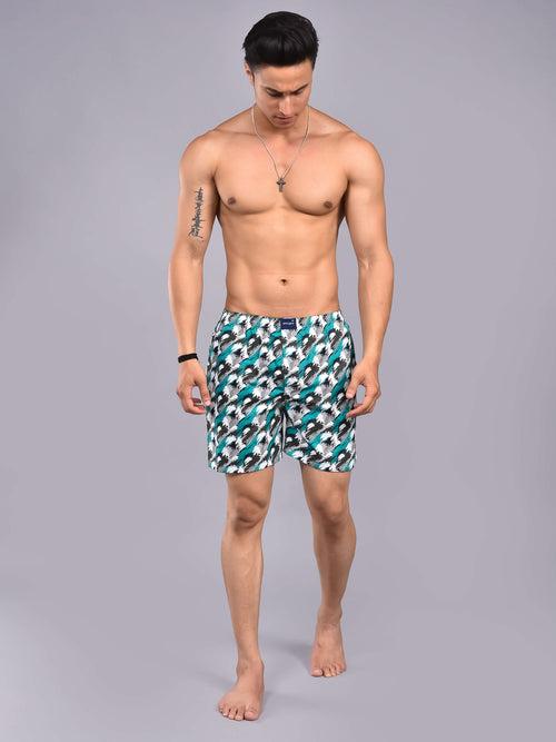 Green White Camo Printed Cotton Boxer For Men