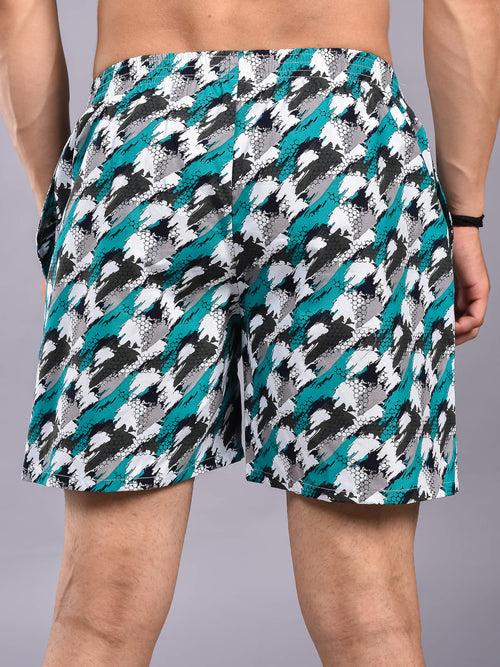 Green White Camo Printed Cotton Boxer For Men