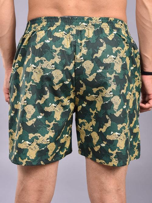 Green Cream Camo Printed Cotton Boxer For Men