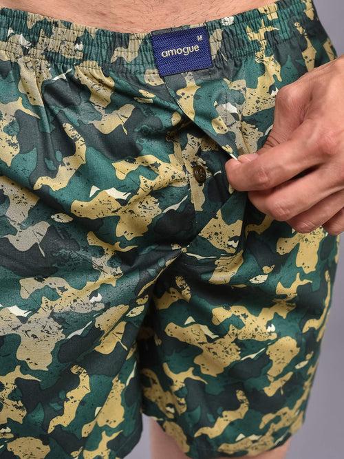 Green Cream Camo Printed Cotton Boxer For Men