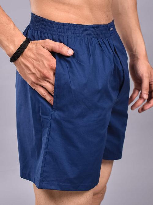 Classic Blue Solid Cotton Boxer For Men