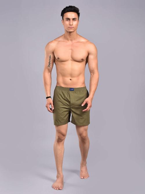 Olive Solid Cotton Boxer For Men