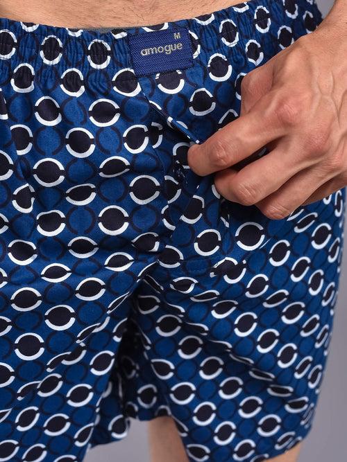 Blue Circle Printed Cotton Boxer For Men