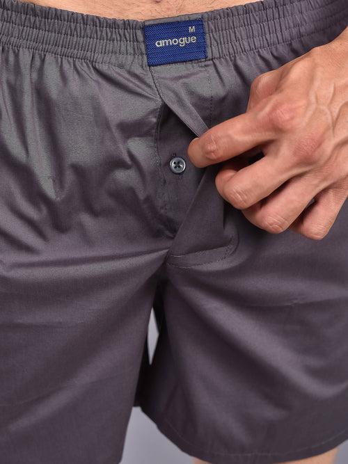 Grey Solid Cotton Boxer For Men