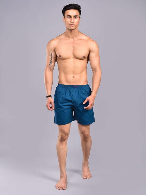 Rama Blue Solid Cotton Boxer For Men