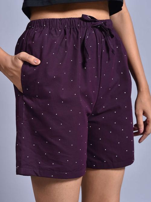 Wine Dot Printed Cotton Boxers for Women