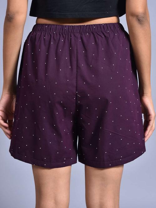 Wine Dot Printed Cotton Boxers for Women