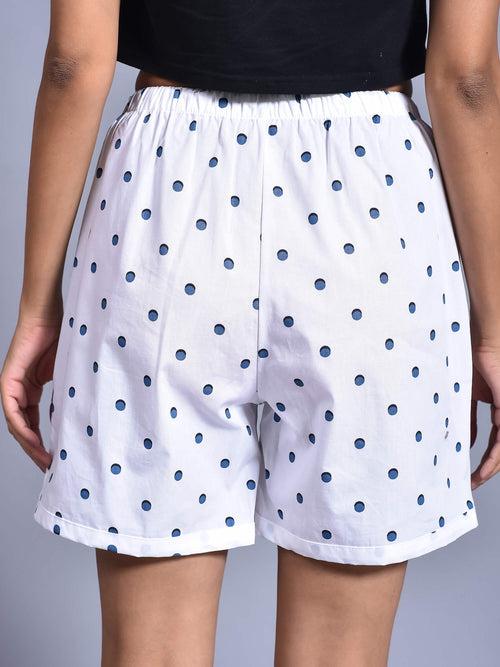 White Navy Dot Printed Cotton Boxers for Women