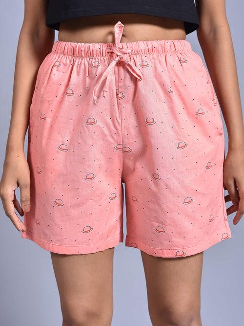 Pink Cap Printed Cotton Boxers for Women