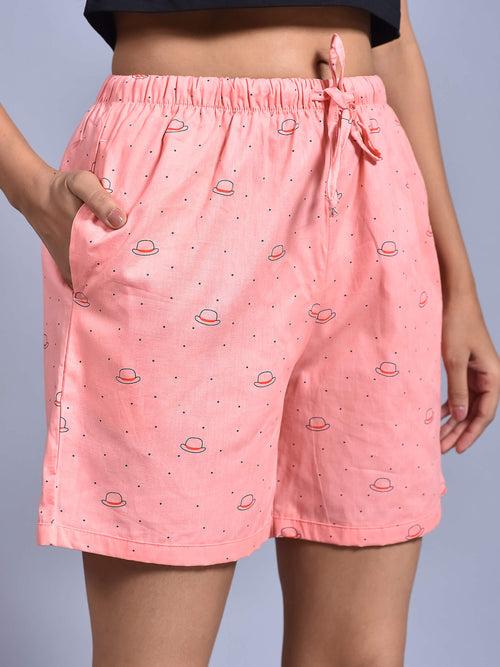 Pink Cap Printed Cotton Boxers for Women