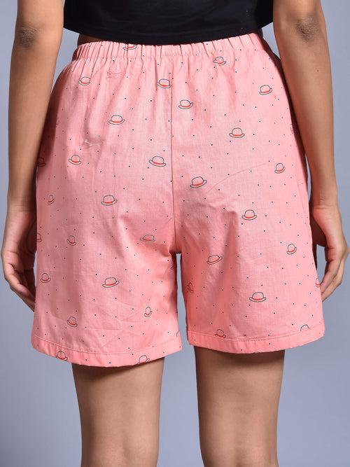 Pink Cap Printed Cotton Boxers for Women