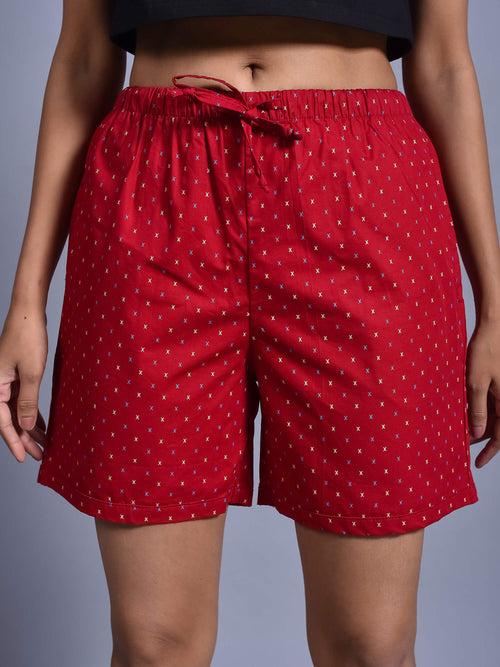 Red Cross Printed Cotton Boxers for Women