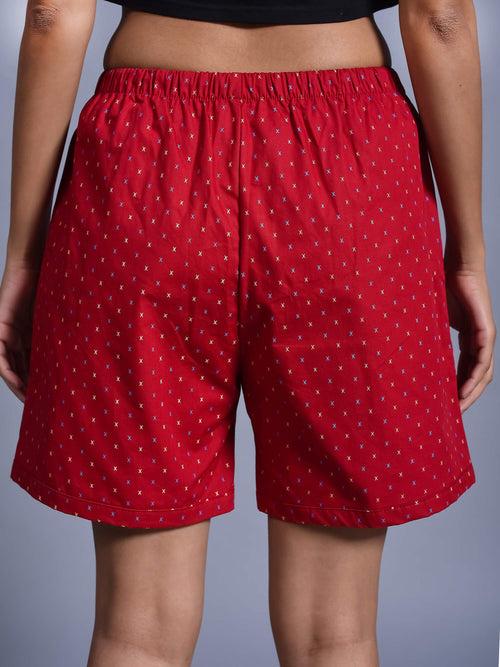 Red Cross Printed Cotton Boxers for Women