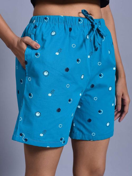 Sea Green Circle Printed Cotton Boxers for Women