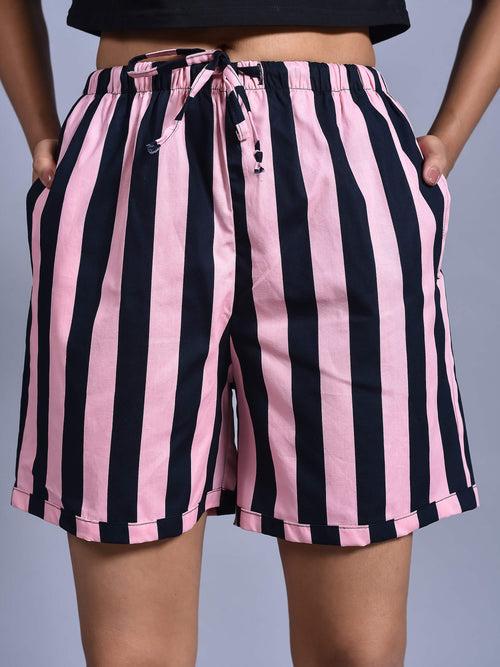 Pink Black Lining Printed Cotton Boxers for Women