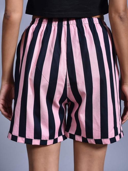 Pink Black Lining Printed Cotton Boxers for Women