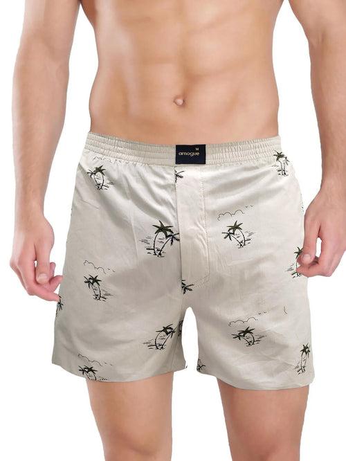 Cream Tree Printed Boxers For Men