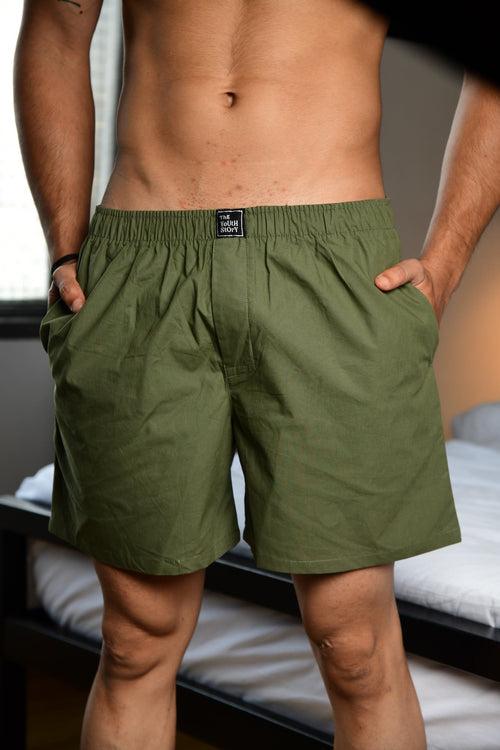 Solid Olive Color Pure Cotton Boxer For Men