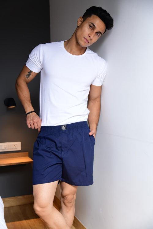 Solid Blue Color Pure Cotton Boxer For Men