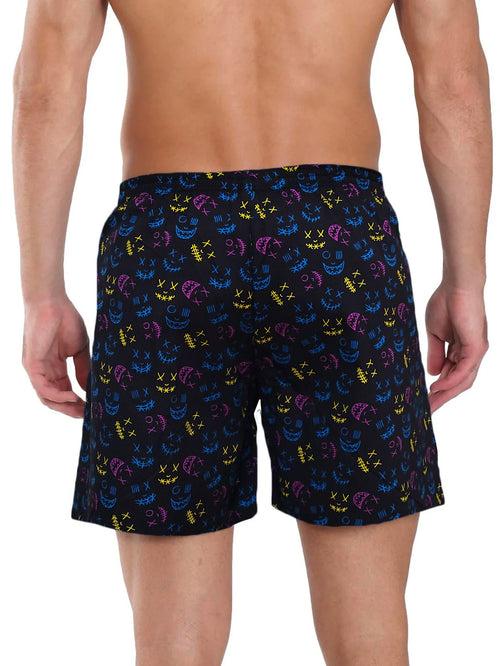 Navy Colorful Faces Printed Cotton Boxer Shorts For Men