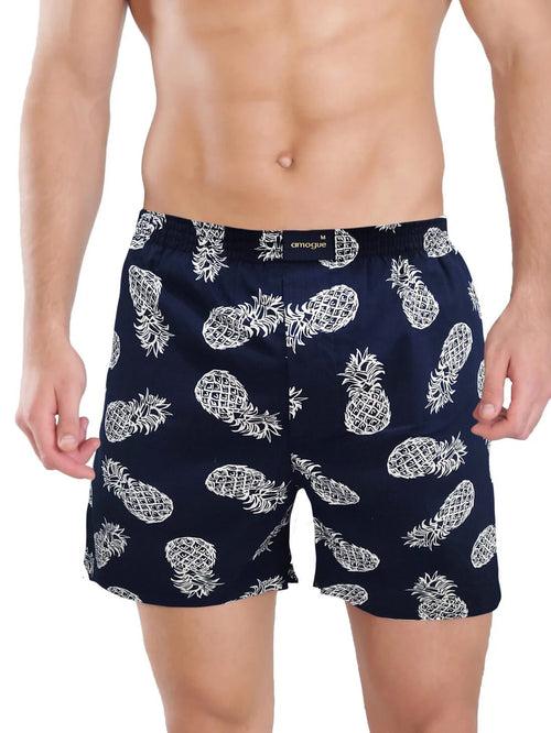 Navy Pineapple Printed Boxers For Men