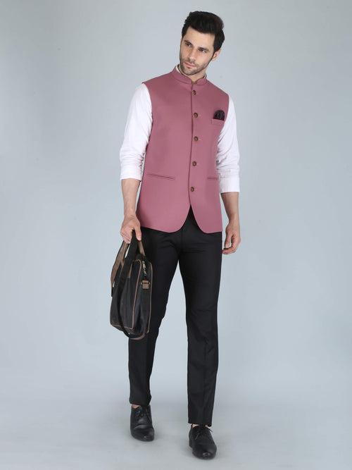 Pink Self Nehru Jacket
