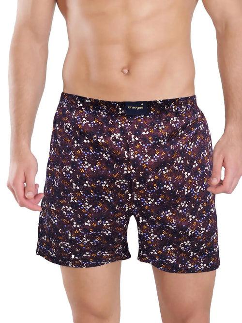 Purple Flower Printed Boxers For Men