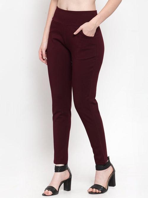 Women Wine Solid Jegging.