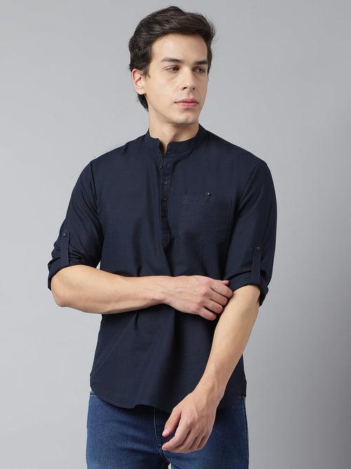 Men Navy Standard Fit Solid Kurta