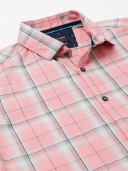 Men Pink Standard Fit Checkered Casual Shirt