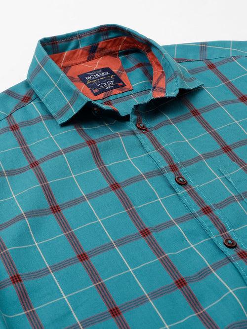 Men Teal Standard Fit Checkered Casual Shirt