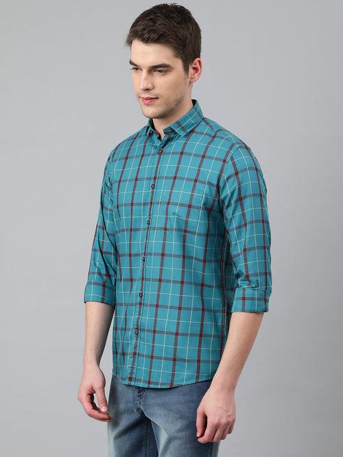 Men Teal Standard Fit Checkered Casual Shirt