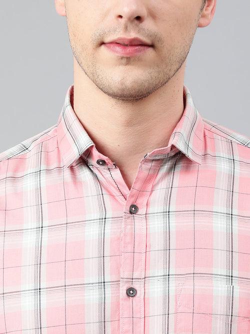 Men Pink Standard Fit Checkered Casual Shirt