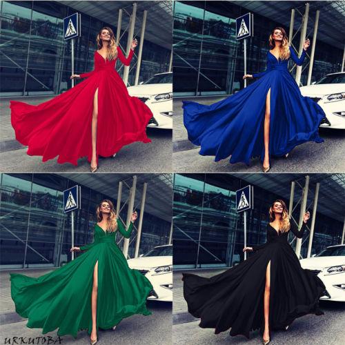 Fashion Women V Neck Long Maxi Dress for Evening Party.