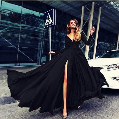 Fashion Women V Neck Long Maxi Dress for Evening Party.